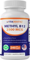 Comprimido de suplemento Vitamatic Metil B12 2500 mcg Berry 240 unidades Comprimido de suplemento Vitamatic Metil B12 2500 mcg Berry 240 unidades