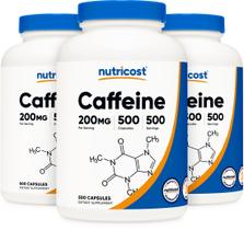 Comprimidos de cafeína Nutricost 200 mg, 3 frascos, 1500 cápsulas