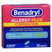 Comprimidos de congestionamento Benadryl Allergy Plus 24 comprimidos da Benadryl (pacote com 4)