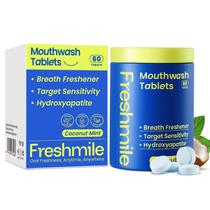 Comprimidos de enxaguatório bucal Freshmile Travel para dentes sensíveis e saúde gengival sem flúor e álcool, nano-hidroxiapatita (NHA) e xilitol para mau hálito e reparação dentária (60 unidades) Comprimidos de enxaguatório bucal Freshmile Travel para dentes sensíveis e saúde gengival sem flúor e álcool, nano-hidroxiapatita (NHA) e xilitol para mau hálito e reparação dentária (60 unidades)