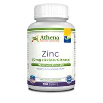 Comprimidos de suplemento de zinco Athena 50 mg de óxido/citrato 100 comprimidos Comprimidos de suplemento de zinco Athena 50 mg de óxido/citrato 100 comprimidos