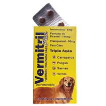 Comprimidos Mastigáveis Anti Carrapato, Pulga, Verme e Sarna Vermitril para Cães e Gatos Sabor Carne, Para Todas as Raças e Tamanhos Comprimidos Mastigáveis Anti Carrapato, Pulga, Verme e Sarna Vermitril para Cães e Gatos Sabor Carne, Para Todas as Raças e Tamanhos