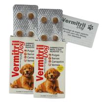 Comprimidos Mastigáveis Anti Carrapato, Pulga, Verme e Sarna Vermitril para Cães e Gatos Sabor Carne, Para Todas as Raças e Tamanhos
