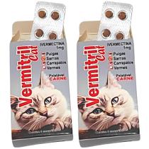 Comprimidos Mastigáveis Anti Carrapato, Pulga, Verme e Sarna Vermitril para Cães e Gatos Sabor Carne, Para Todas as Raças e Tamanhos Comprimidos Mastigáveis Anti Carrapato, Pulga, Verme e Sarna Vermitril para Cães e Gatos Sabor Carne, Para Todas as Raças e Tamanhos