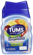 Comprimidos mastigáveis TUMS Smoothies, frutas variadas, 12 unidades x 6