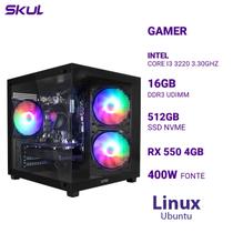 Computador 3000 Core I3 3220 3.30ghz Mem 16gb (2x8) Ddr3 Ssd 512gb Nvme Rx 550 4gb Fonte 400w Linux Ubuntu