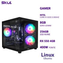Computador 3000 Core I3 3220 3.30ghz Memória 8gb Ddr3 Ssd 256gb Nvme Rx 550 4gb Fonte 400w Linux Ubuntu