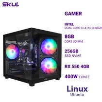 Computador 3000 Core I3 4160 3.60ghz Mem 8gb Ddr3 Ssd 256gb Nvme Rx 550 4gb Fonte 400w Linux Ubuntu
