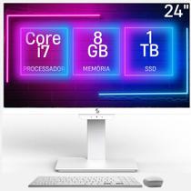 Computador All in One 24", Intel Core i7, 8GB memória, SSD 1TB, Webcam, Wifi, Bluetooth, Windows 10, Branco - 3green Unique A3GU-0108
