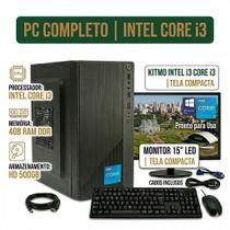 Computador Completo barato Monitor 15, Intel I3, 4GB, HD 500GB + Kit