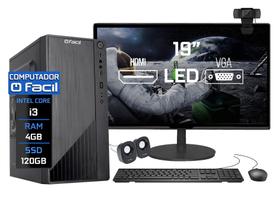 Computador Completo Fácil Intel Core i3 4GB SSD 120GB Monitor 19" LED Volta às Aulas Home Office com Webcam Caixa de Som - Fácil Computadores