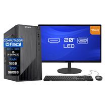 Computador Completo Fácil Intel Core I5 3ª Geração 16GB SSD 960GB Monitor 20" HDMI LED Teclado e Mouse