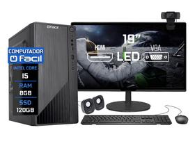 Computador Completo Fácil Intel Core i5 8GB SSD 120GB Monitor 19" LED Volta às Aulas Home Office com Webcam Caixa de Som