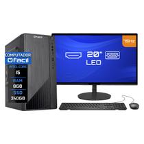 Computador Completo Fácil Intel Core i5 8GB SSD 240GB Monitor 20" HDMI LED Teclado e Mouse