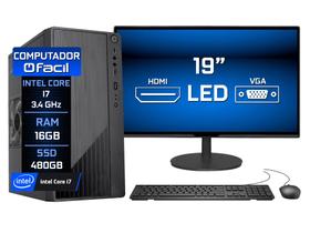 Computador Completo Fácil Intel Core I7 3.4GHz 16GB SSD 480GB Monitor 19" HDMI LED Teclado e Mouse
