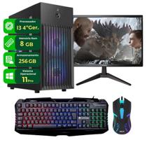Computador Completo Gamer Intel Core i3 4ªger SSD 256GB 8GB Teclado Mouse Bluetooth Windows 11 Monitor 19.5