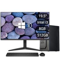 Computador Completo Intel Core i3 6ª Geração 8GB DDR4 SSD 512GB Monitor LED 19.5" HDMI Windows 10 3green Flex 3F-002