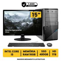 Computador Completo Intel Core I5 16gb de Ram Ssd 480gb Hd 1tb Monitor Led 15" Hdmi