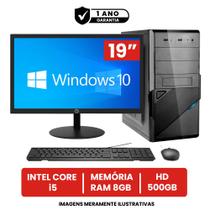 Computador Completo Intel Core i5 8GB de RAM HD 500GB Monitor LED 19" HDMI com Windows 10 e Pacote Office
