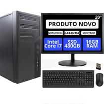 Computador Completo Intel Core I7 16 GB SSD 480 GB monitor 20" e kit sem fio