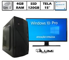 Computador Completo Intel i3 4GB de RAM SSD 120GB Windows 10 PRO Com Monitor 15”