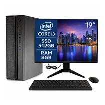 Computador Completo Slim Core i3 8ª Gen 8GB 512GB SSD Windows 11 + Monitor 19" + Kit Office