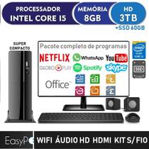 Computador Completo Slim Intel Core i5 8GB HD 3TB e SSD Monitor 19.5" LED HDMI Wifi EasyPC Small