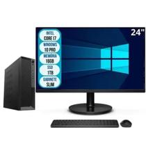 Computador Completo Slim Intel Core i7 16GB SSD 1TB Windows Pro com office Monitor 23 e Kit SEM Fio
