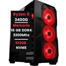 Computador CPU Gamer Amd Ryzen 5 3400G 16gb Ram DDR4 256GB NVMe, Fonte 500W 80 plus c/WIFI