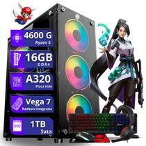 Computador Cpu PC Gamer AMD Ryzen 5 4600g Vega 7 16gb dd4 1tb ssd sata Kit teclado mouse headset - PC Master