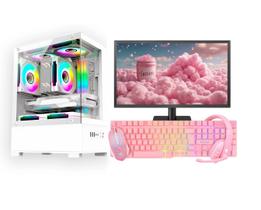 Computador CPU PC Gamer Completo Branco Intel Core i5 Memoria Ram 16GB SSD 240GB Monitor Kit Gamer Rosa