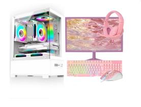 Computador CPU PC Gamer Completo Branco Intel Core i5 Memoria Ram 16GB SSD 240GB Monitor Kit Gamer Rosa