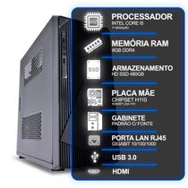 Computador Desktop, Intel Core I5 7º Geração, 8GB RAM, HD SSD 480GB, Conexões USB/VGA/HDMI/LAN/SOM