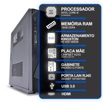Computador Desktop Slim, Intel Core I5 8ª Geração, 16GB RAM, HD SSD 480GB, Conexões USB/VGA/HDMI/LAN/SOM
