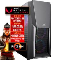 Computador Gamer AMD Ryzen 5 3400G 8 Núcleos, Radeon Vega, RAM 16GB DDR4, SSD 480GB, Fonte 500W, Gabinete MT-G670SBK