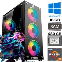 Computador Gamer AMD Ryzen 5 5600GT, 16GB DDR4, SSD 480GB, Gráfico Integrado Radeon Vega 7, Gabinete Hayom