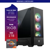 Computador Gamer CertoX Stream 1051 GA Ryzen 7 5700X RTX 3050 16GB DDR4 1TB SSD Vidro Linux