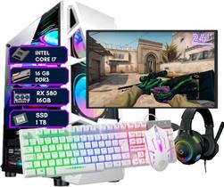Computador Gamer Completo Branco Intel Core i7 16GB SSD 1 TB RX580 16GB 256Bits Kit Gamer com Headse Computador Gamer Completo Branco Intel Core i7 16GB SSD 1 TB RX580 16GB 256Bits Kit Gamer com Headse
