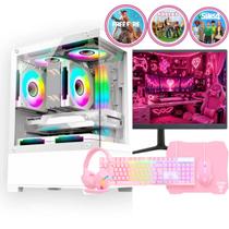Computador Gamer Completo Branco Intel i5 Memoria Ram 16GB SSD 240GB Monitor Kit Periféricos Rosa