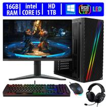 Computador Gamer Completo RGB Intel Core i5 16GB HD 1TB Kit Gamer com Headset Monitor Windows 10