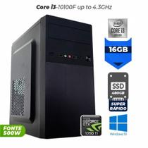 Computador Gamer Elo Intel Core i3-10100F Up to 4,3Ghz Cache 6MB Memória 16GB Ram Hd SSD 480GB Geforce GTX 1050Ti 4GB Fonte 500W