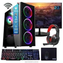 Computador Gamer Home Office Ryzen 3 3200G 8GB DDR4 SSD 120GB Radeon Vega 8 Windows 11 A320 Monitor 23 Pronto para Uso