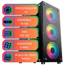 Computador Gamer I5 16GB SSD 512GB NVMe RX580 Win 11 Ideal p/ Streaming, Jogos e Conteúdo em Alta Qualidade