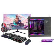 Computador Gamer Intel i9 11ª 64gb Ram, Ssd 2tb, Rtx 5060 8gb, Monitor 23" Curvo Preto, Gabinete Tiny Pro Cinza
