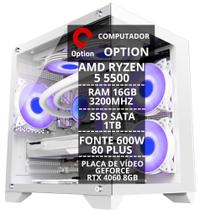Computador Gamer Opt Ryzen 5 5500 16gb Ssd 1tb Rtx 4060 8gb - Option Soluções