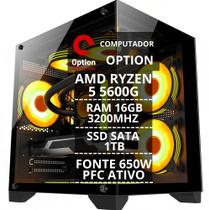 Computador Gamer Opt Ryzen 5 5600G 16gb Ssd 1tb Fonte 650W - Option Soluções