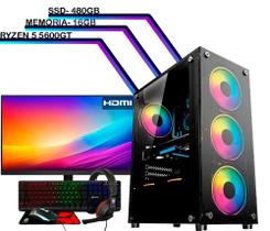 Computador Gamer Ryzen 5 5600gt Ssd 480gb 16gb Monitor + Kit