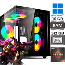 Computador Gamer Ryzen 5 5600GT, Vega 7, RAM 16GB DDR4, SSD M.2 NVMe 512GB, Windows 11 Pro, Gabinete Aquario
