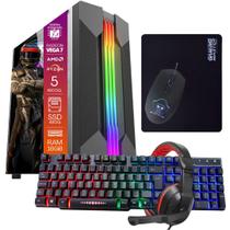 Computador Gamer Ryzen 5 SSD 480GB 16GB 4GB Windows 10 Pro Trial, Teclado/Mouse, Mouse Pad, Headset