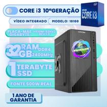 Computador Home Core i3 10100, 32GB DDR4, SSD 1TB, Fonte 500w Real, Windows 10 Pro Trial - iNTEL - World Micro